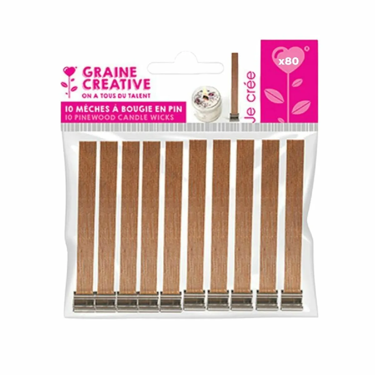 Graines Creatives 80 mèches à bougies en pin