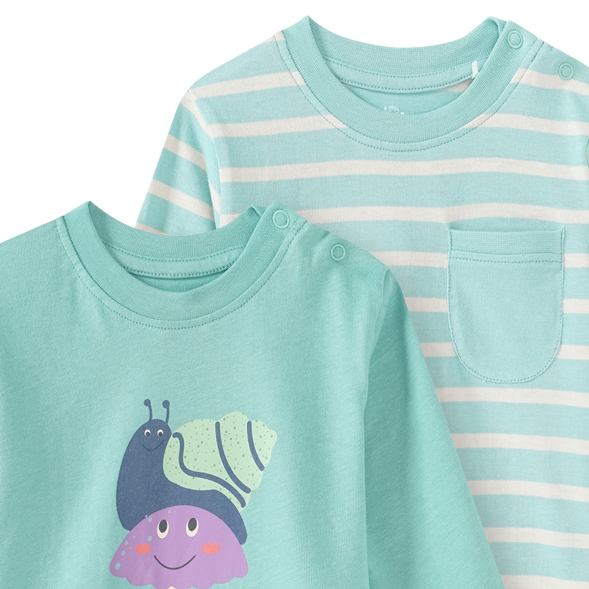 Topomini 2 Baby Langarmshirts aus Bio-Baumwolle helltürkis / creme