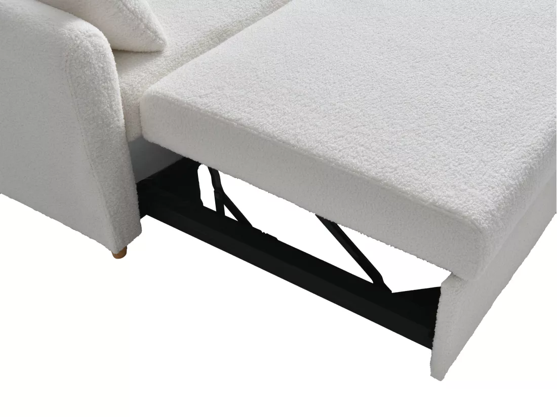 Canapé 2 places convertible en tissu bouclette blanc AYLA