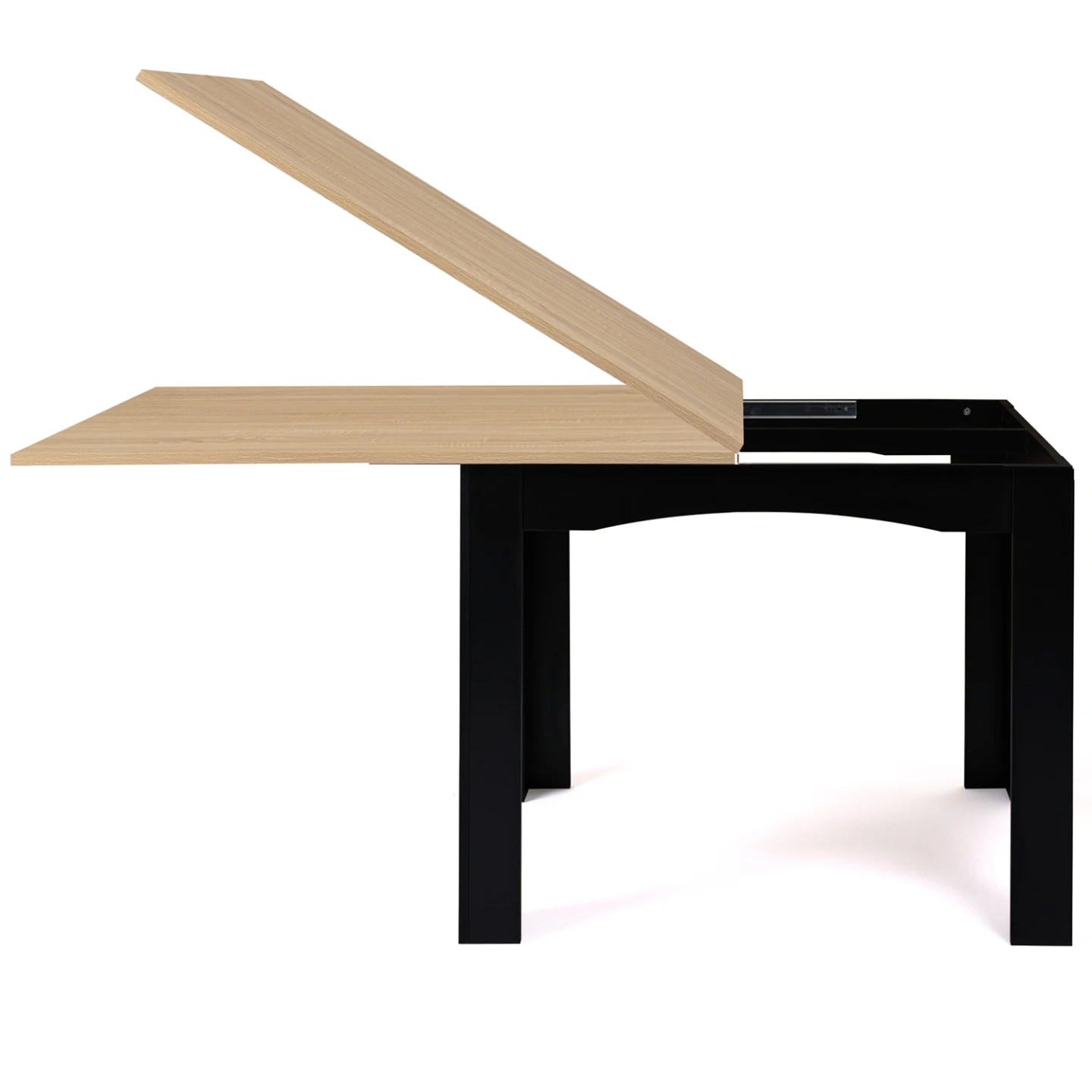 Table à manger extensible rectangle DONA 4-10 personnes noir plateau façon hêtre 110-220 cm