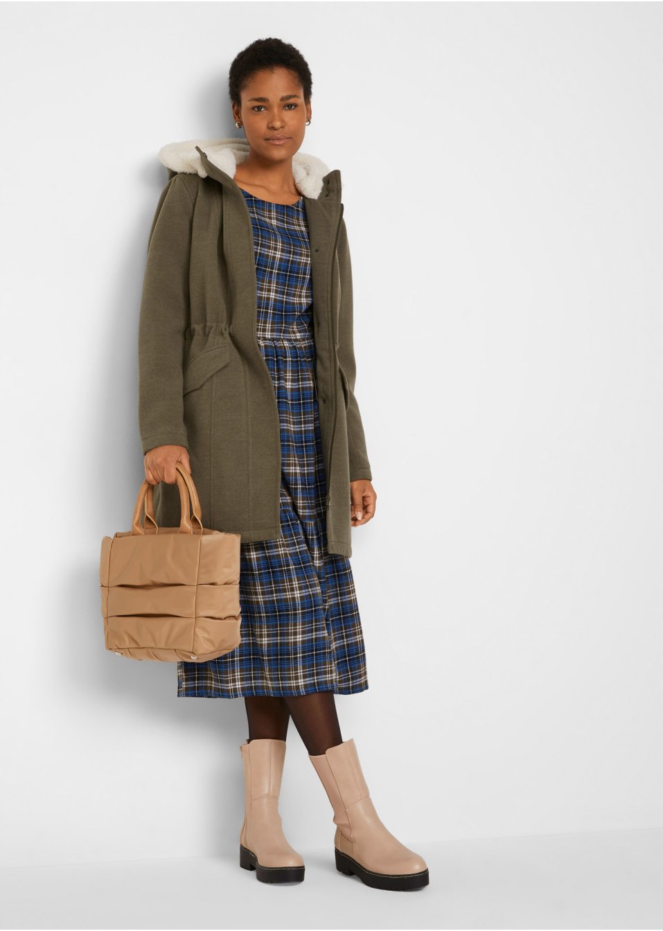 Robe midi évasée en flanelle avec volants