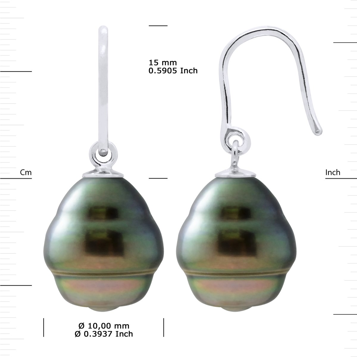 Crochet d'Oreilles Articulé Perles de Tahiti Cerclées 10-11 mm Argent 925
