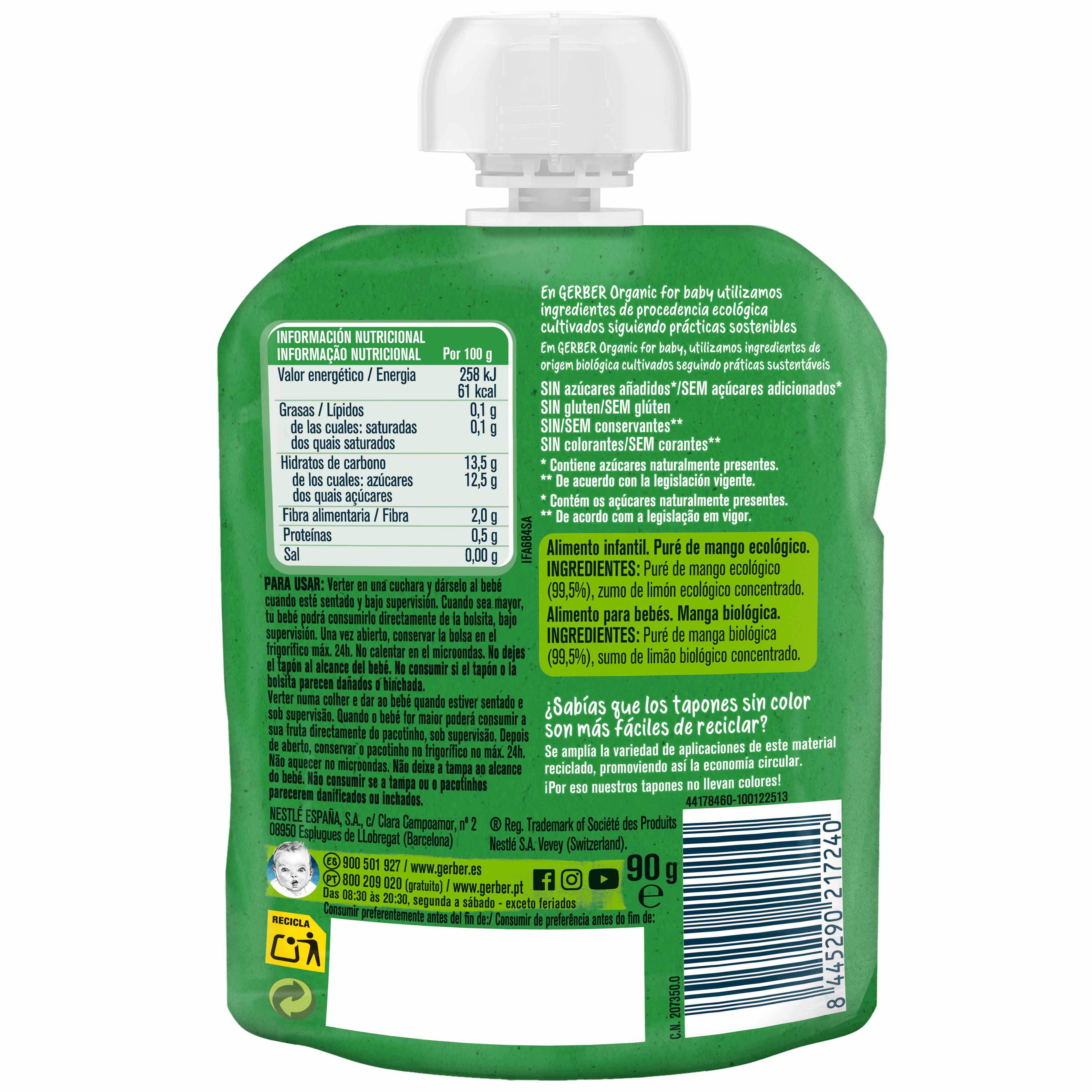 SAQUETA FRUTA GERBER BIO MANGA 90G