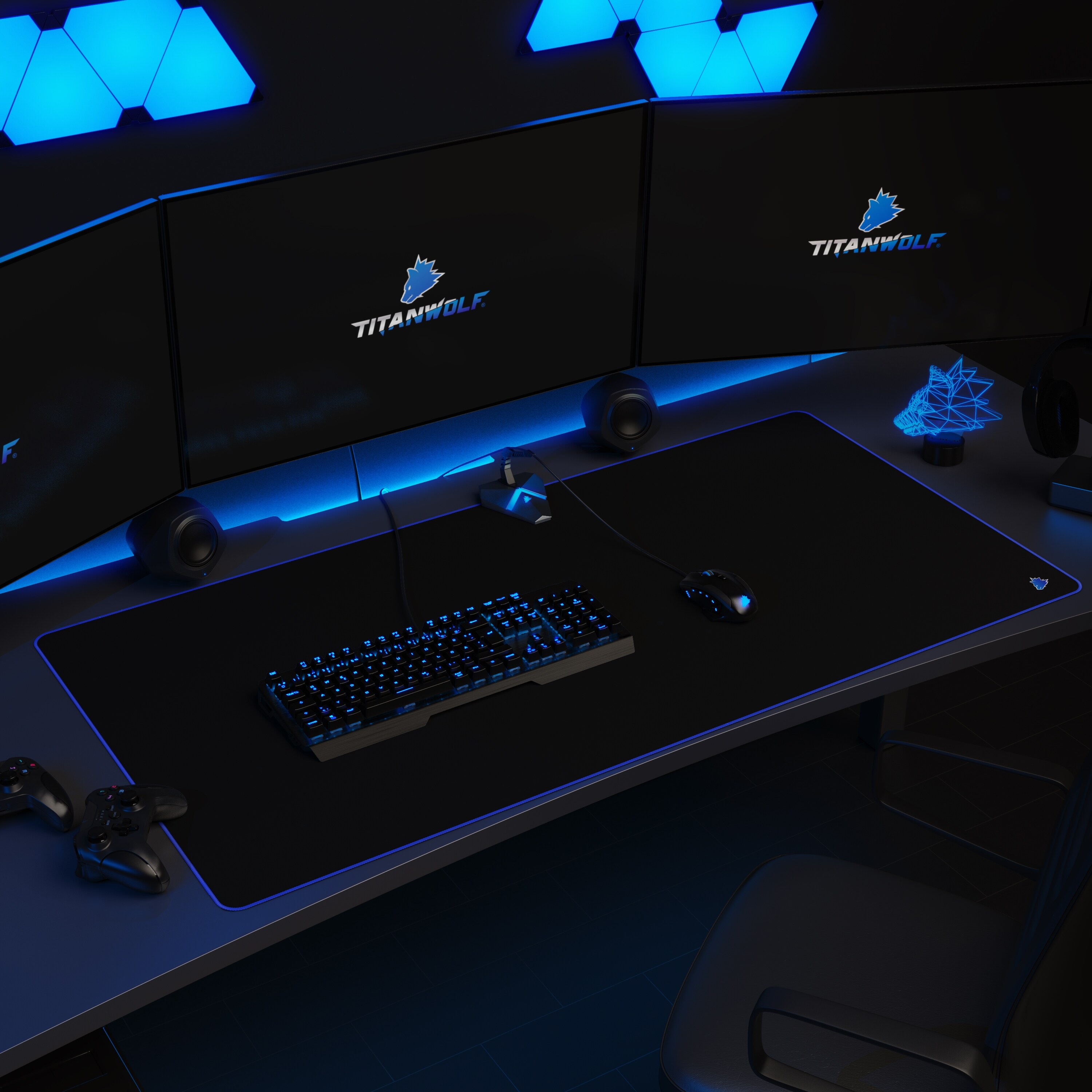 Titanwolf Gaming Mauspad, XXXL Speed Mousepad 1200 x 600 mm, Geschwindigkeit & Präzision, Symbol Blue