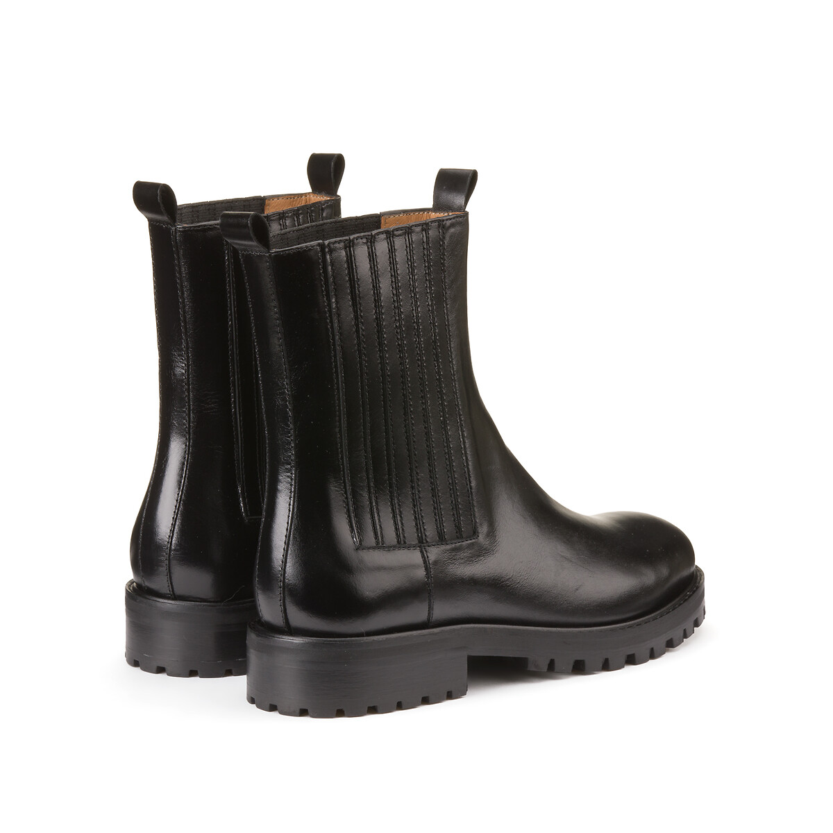 COLEÇÕES LA REDOUTE<br>Botas de couro, sola canelada, assinatura BRUNELLE