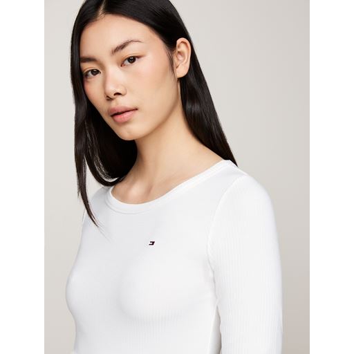 Tommy Hilfiger Slim 5x2 Rib Langærmet T-shirt, Ecru, XXL
