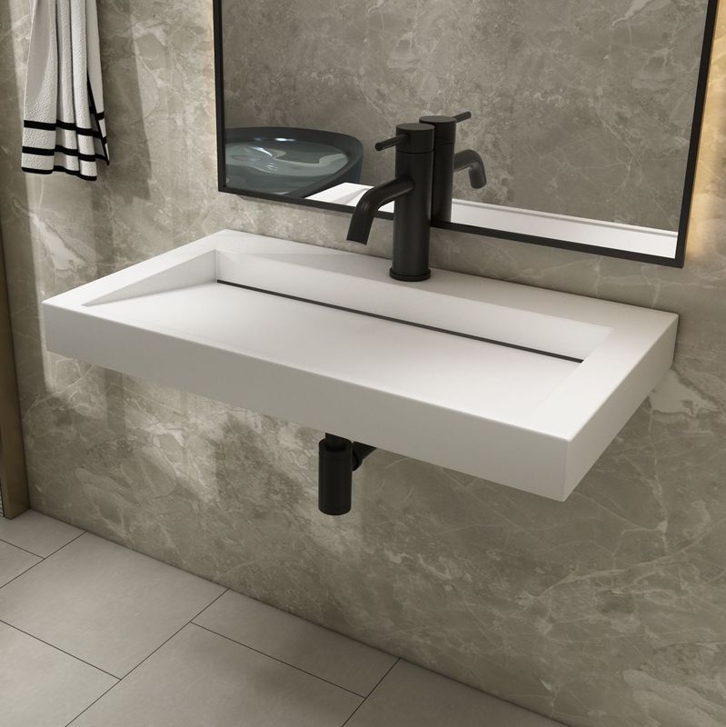 Fontana - Elena - Badkamermeubel - Kasteel Bruin - 80 cm - Met Solid Surface Wastafel - 1 Kraangat