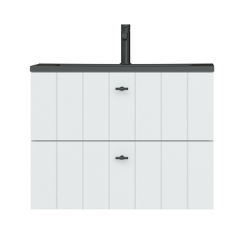 Tiger Maryport Badkamermeubelset 80 cm Mat wit met matzwarte polybeton wastafel en matzwarte grepen