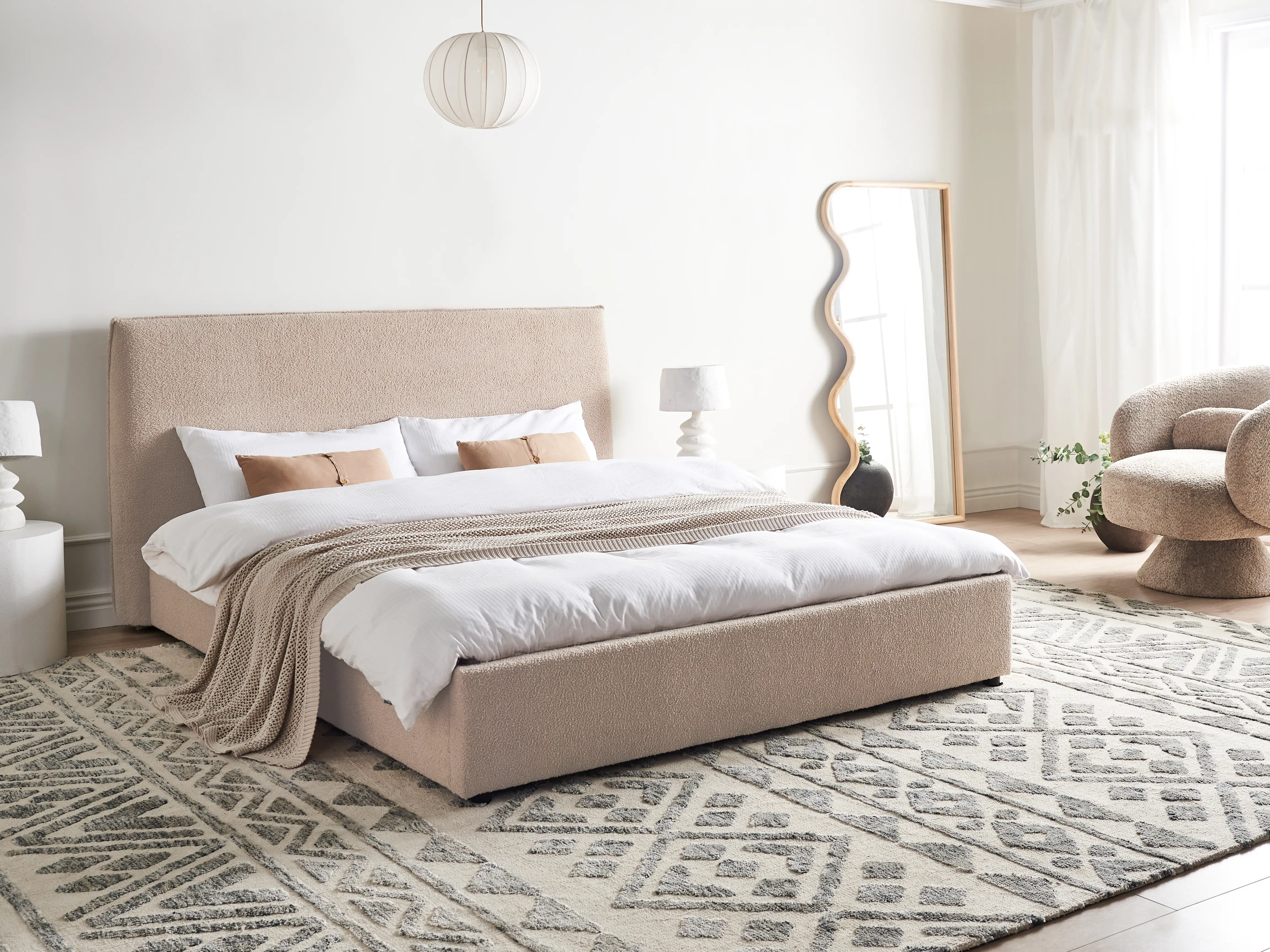 Bed Bouclé LAVAUR 160 x 200 cm Taupe