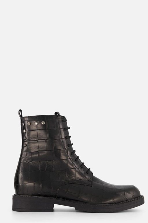 Linea Zeta Croco Veterboots zwart Leer