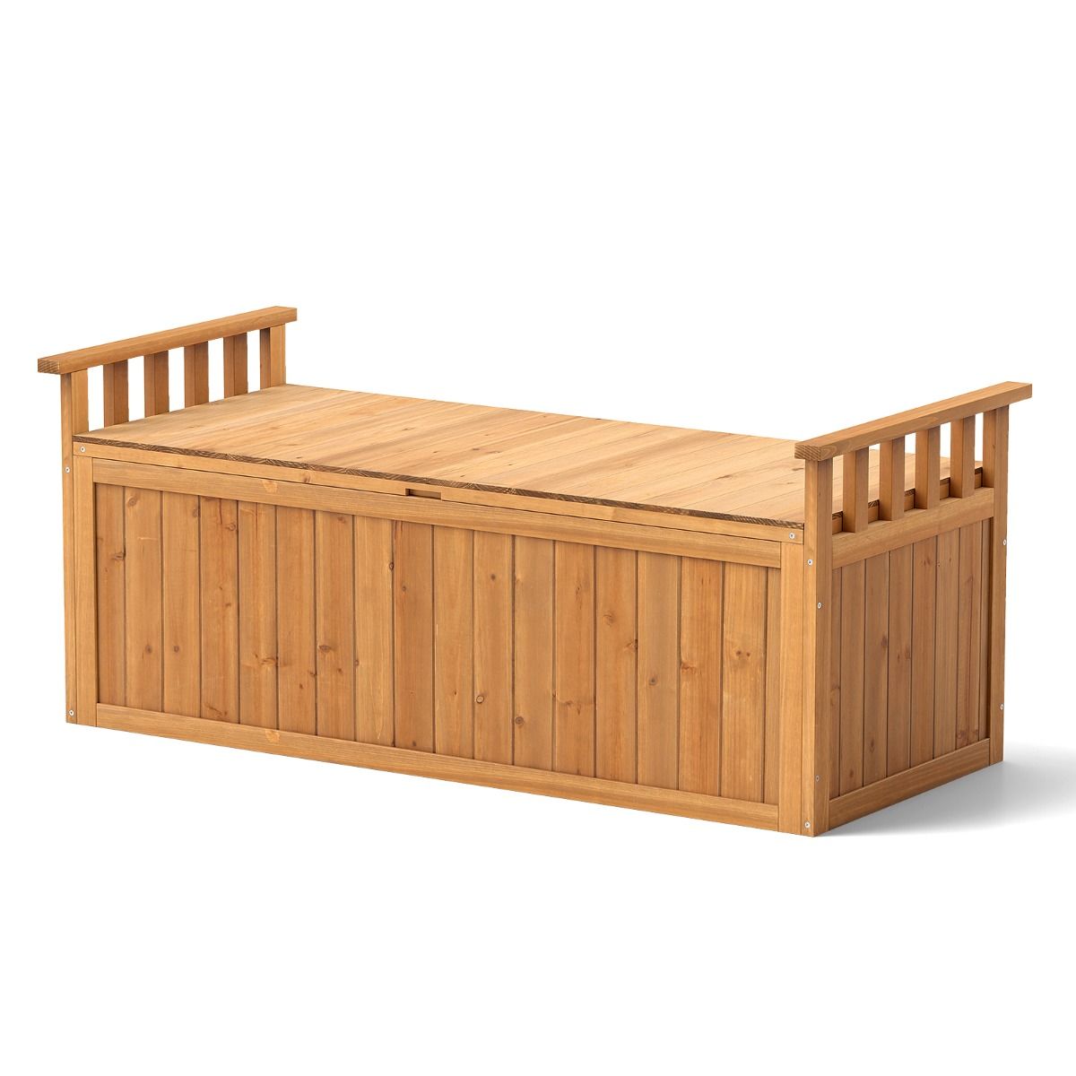 Banc de Rangement en Bois Banc d'Extérieur à 2 Places de 209 L avec Accoudoirs Coffre de Stockage en Bois Charge 100KG Naturel - Lidl-Manfred