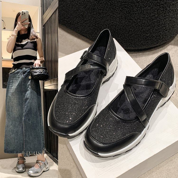 Anran - Platform Glitter Mary Jane Sneakers