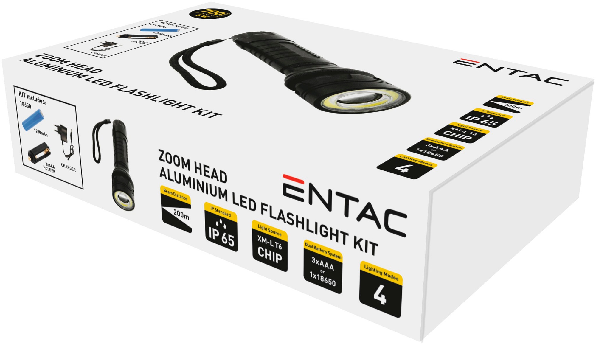Entac Taschenlampe Zoom Aluminium 8 Watt