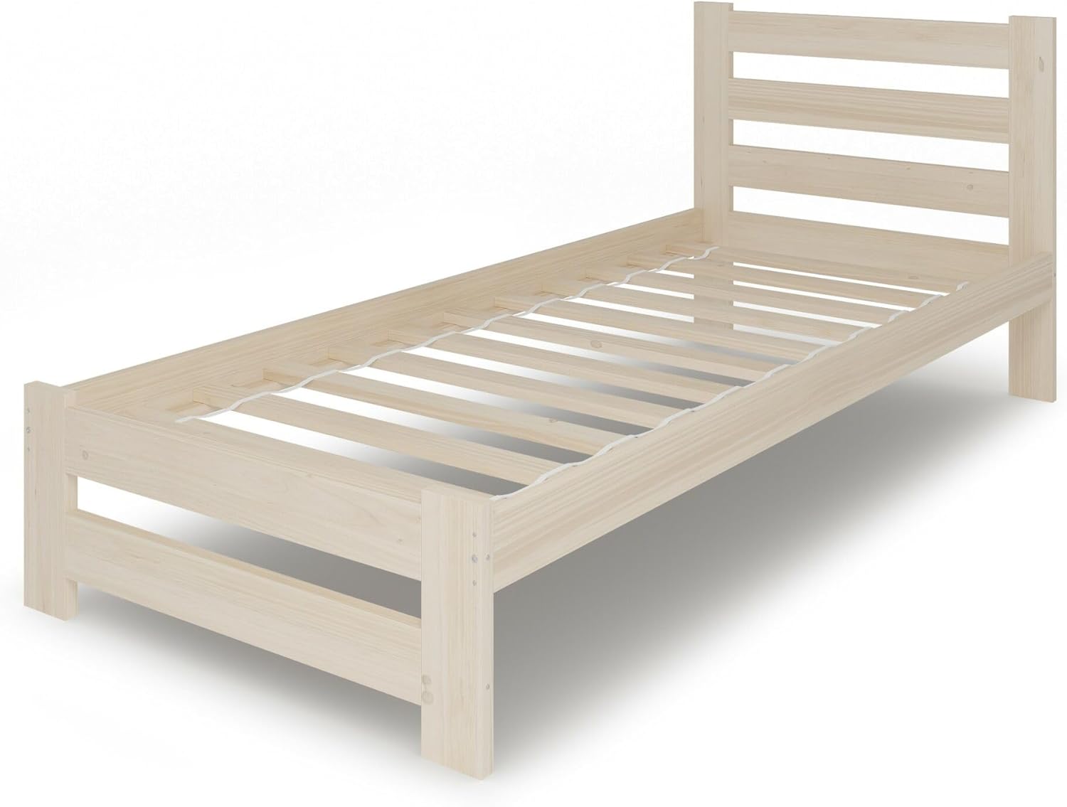 Home Collective Holzbett 90x200 cm mit Lattenrost Modern Bett Kiefer Massiv Bettgestell Einzelbett Massivholzbett Klassisch Komfortabel & Langlebig Skandinavisch Boho Landhaus Kopfteil hoch Natur