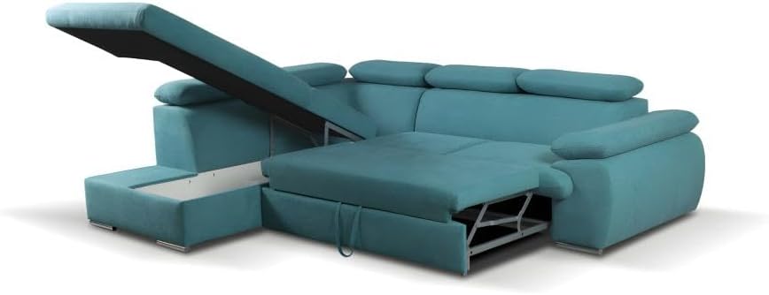 Vente-unique-Ecksofa mit Schlaffunktion & Bettkasten - Ecke Links - Türkis - Fabien