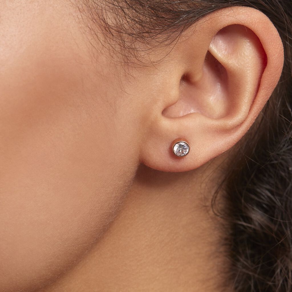 Boucles D'oreilles Puces Elda Serti Clos Or Rose Oxyde De Zirconium