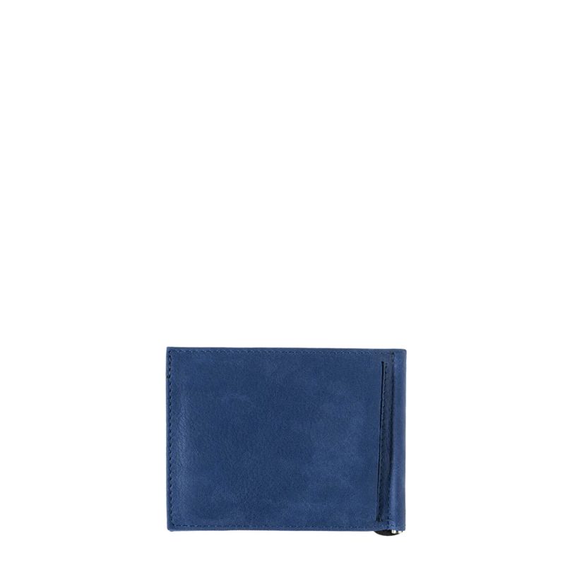 Portefeuille italien Hector avec pince à billets en cuir Nubuck Mer indigo