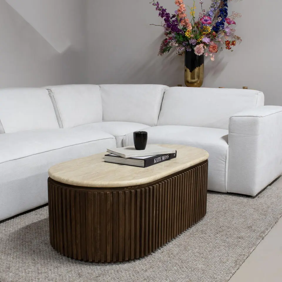 Salontafel Travertin - Bruin Mangohout - 120x60x40cm - Sven