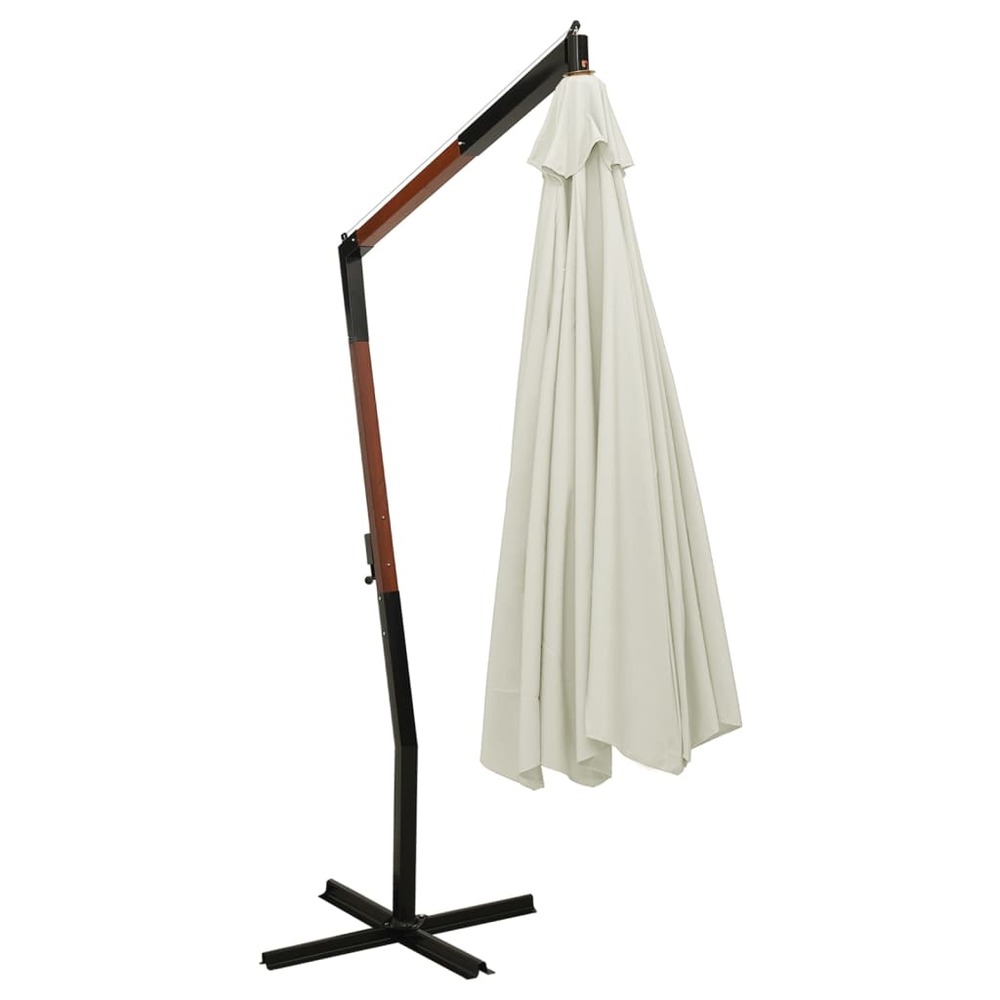 Parasol suspendu avec mât en bois 350 cm blanc sable