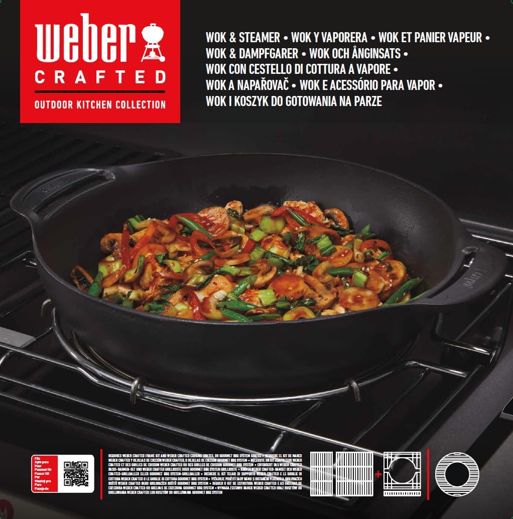 Weber Crafted Wok & Dampfgaraufsatz / 2-in-1 Edelstahl-Set zum Braten und Dämpfen von Gemüse, Fleisch oder Fisch – Silber (7607)
