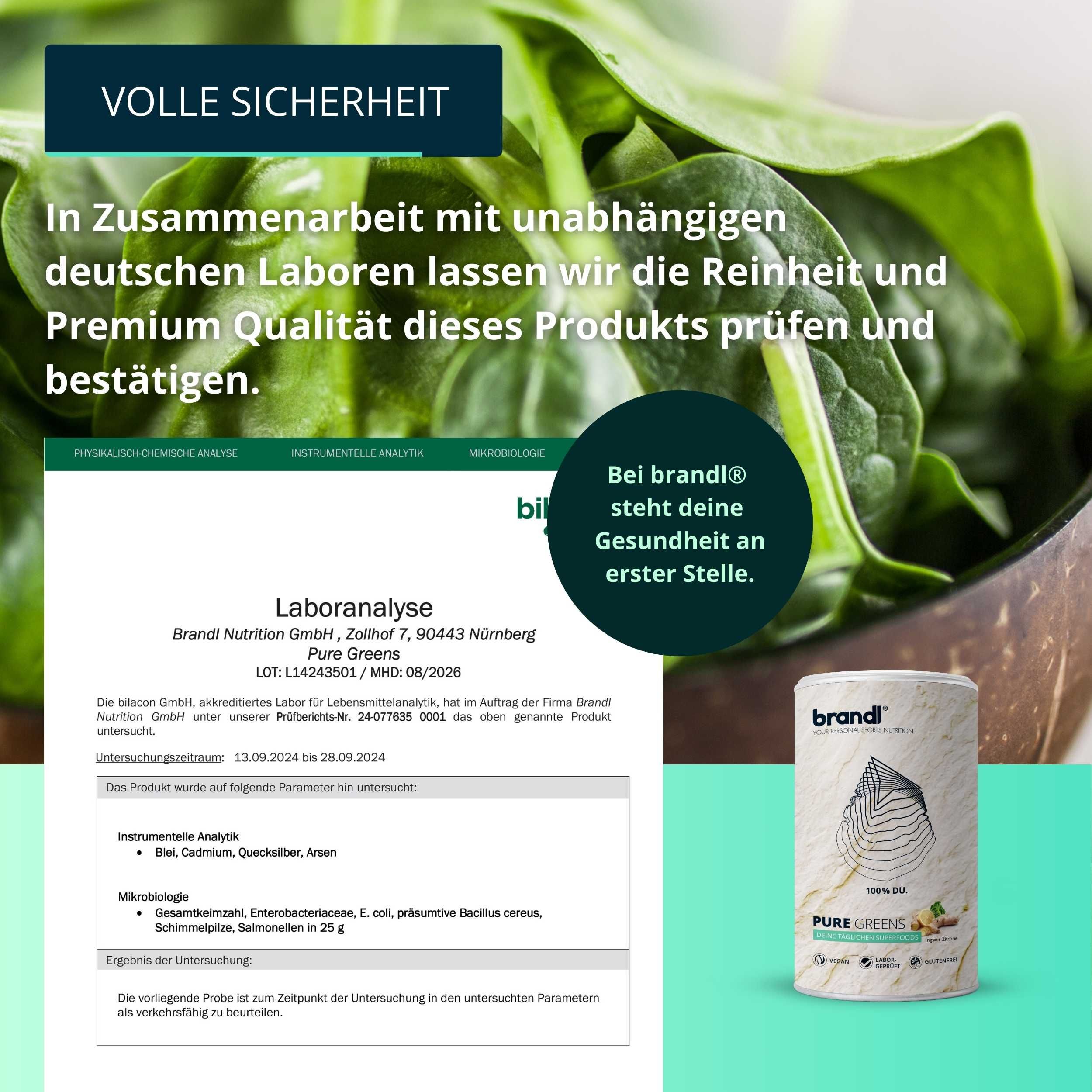 brandl® Superfood Greens Pulver mit Ashwagandha, Spirulina-Pulver, Ingwer, Brokkolisprossen uvm.