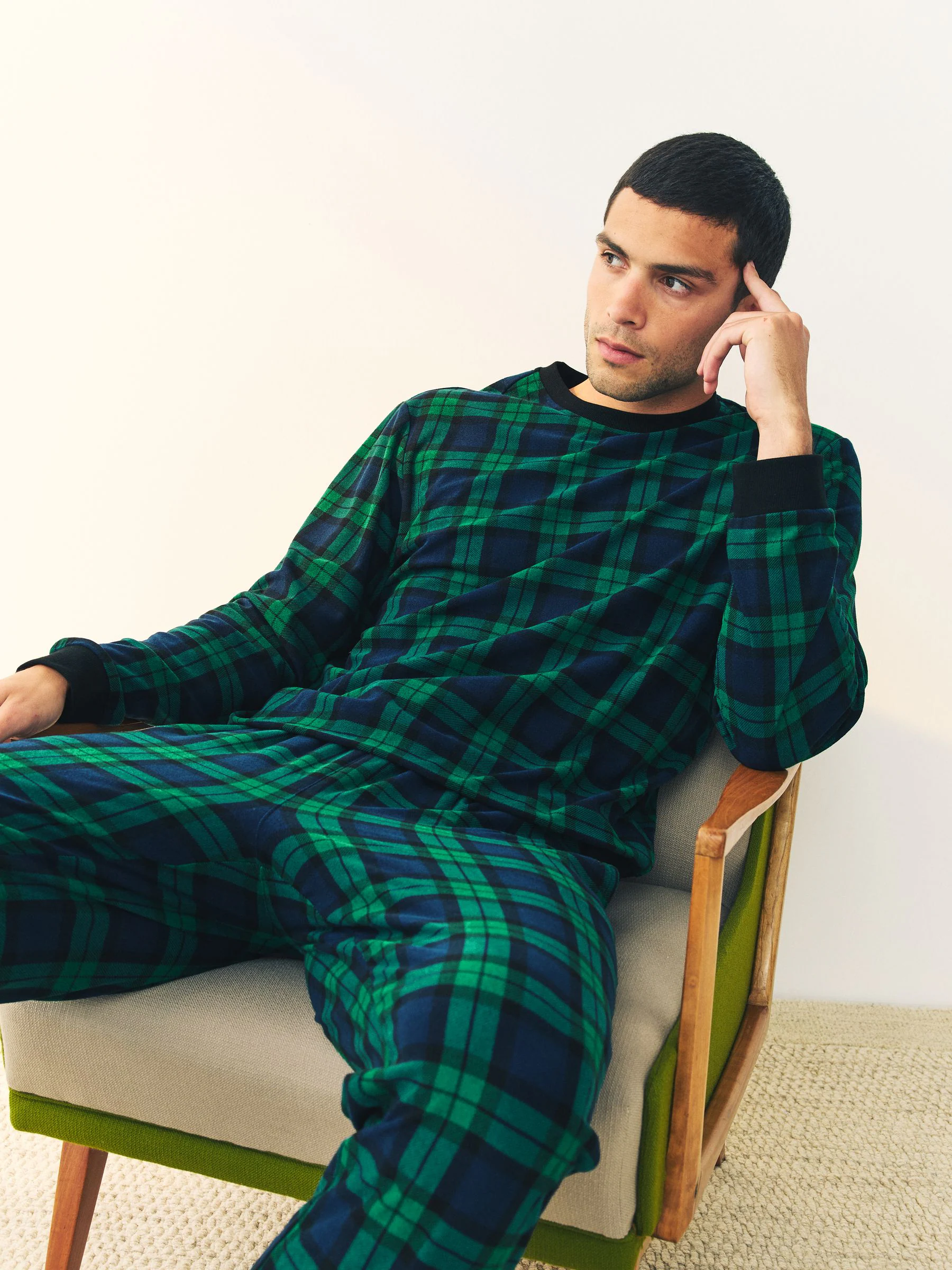Groen/blauw geruit - Motionflex - Behaaglijke pyjama met lange mouwen en boorden
