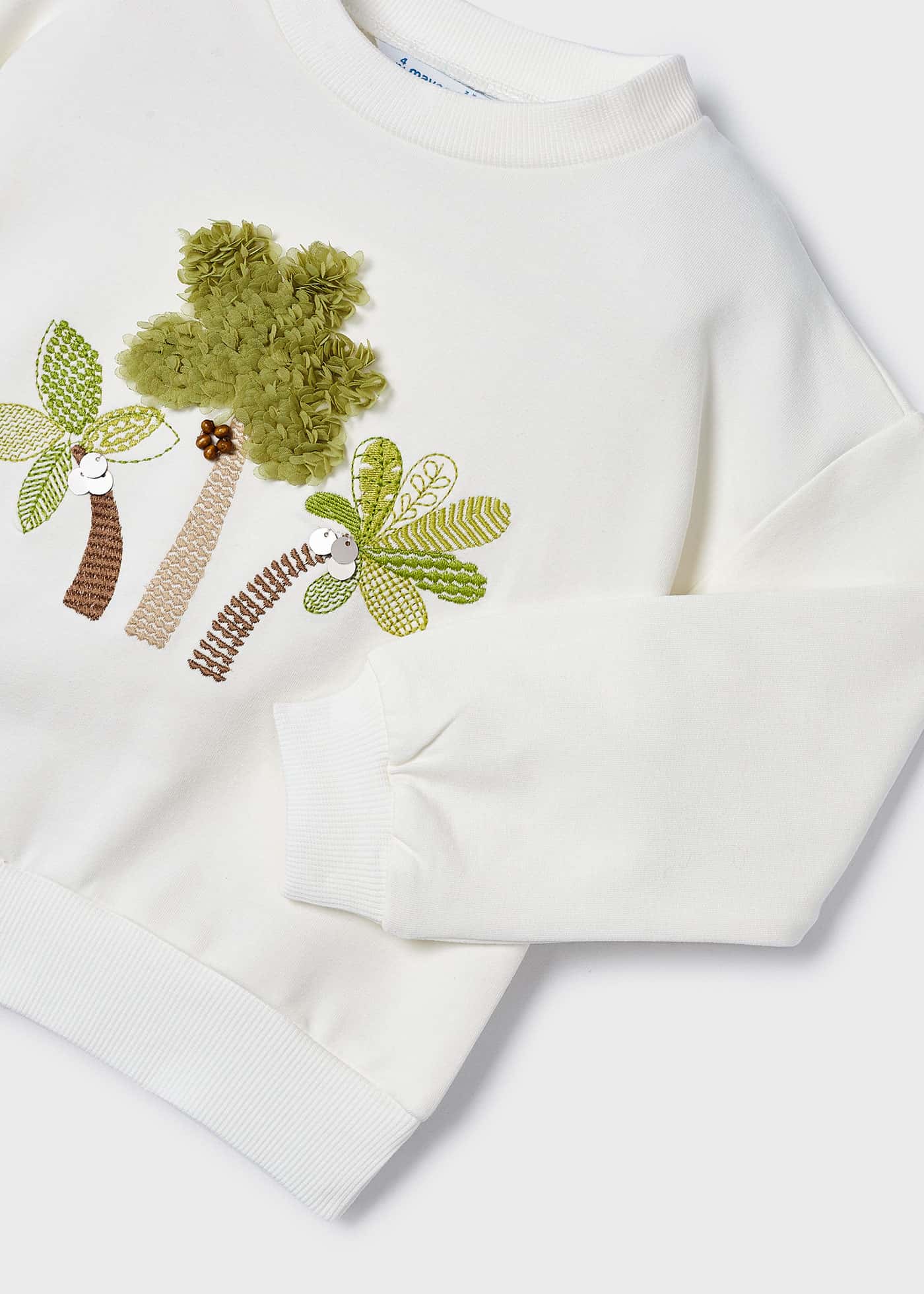 Moletom feminino bordado Better Cotton, cor off-white