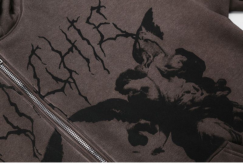 Rosesand - Unisex hoodie met lange mouwen, grafische print en letters, losse pasvorm en rits