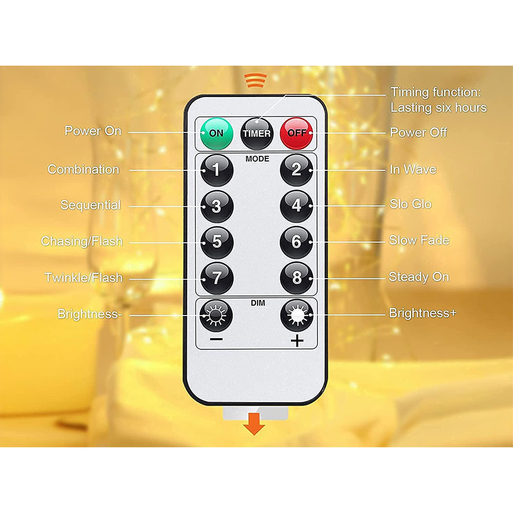 (5m) 50 LED's Deko Draht Lichterkette Outdoor Beleuchtung 8 Modi   Fernbedienung IP44 (Batteriebetrieben) - Warmweiss