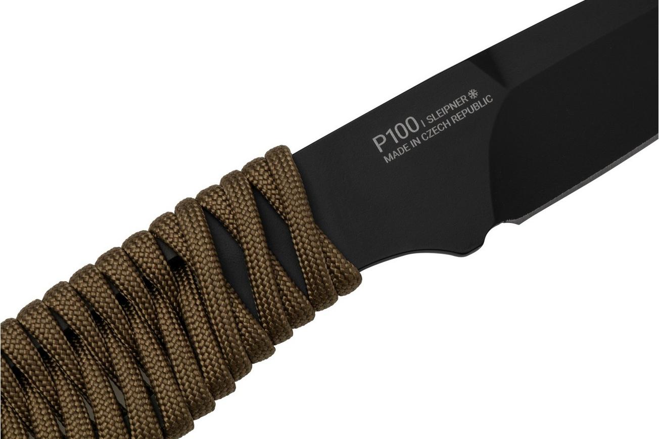 ANV Knives P100 Sleipner Cerakote, Coyote Paracord, P100-040, Black Kydex Sheath, nekmes