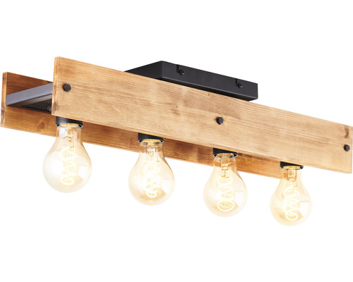 Plafondlamp, 4-lichts, 42x12 cm, Calandra, houtlicht/zwart