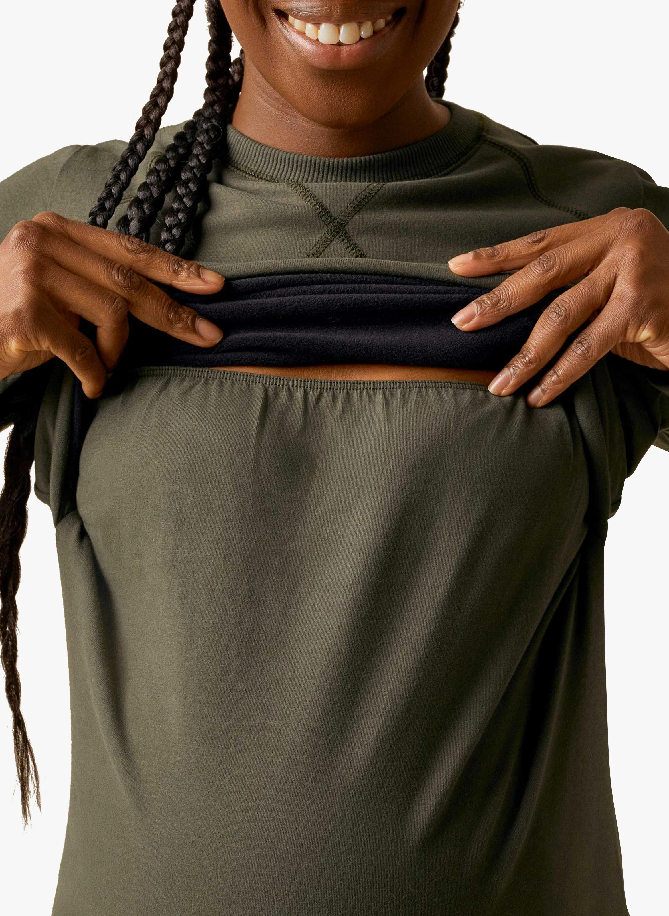 Sweat de grossesse et d'allaitement col rond en coton bio mélangé| Kaki