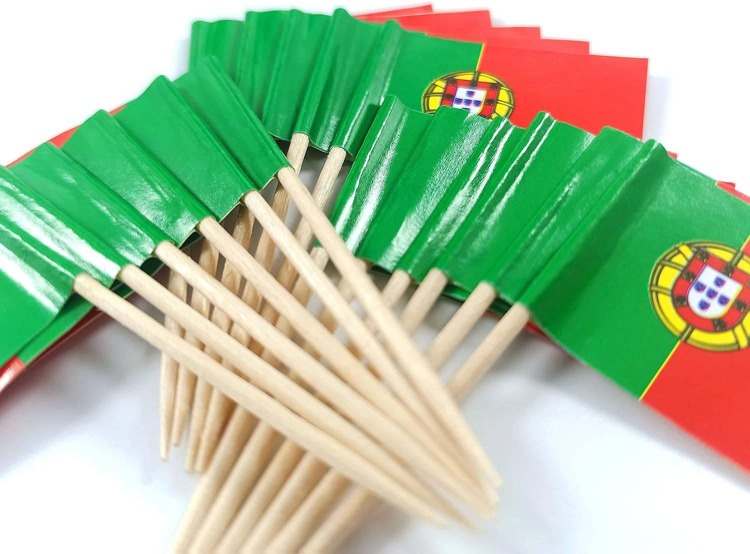 (100er Set) Cocktail Fähnchen Fingerfood Sticks Party Spiesse Deko Flaggen Zahnstocher - Portugal