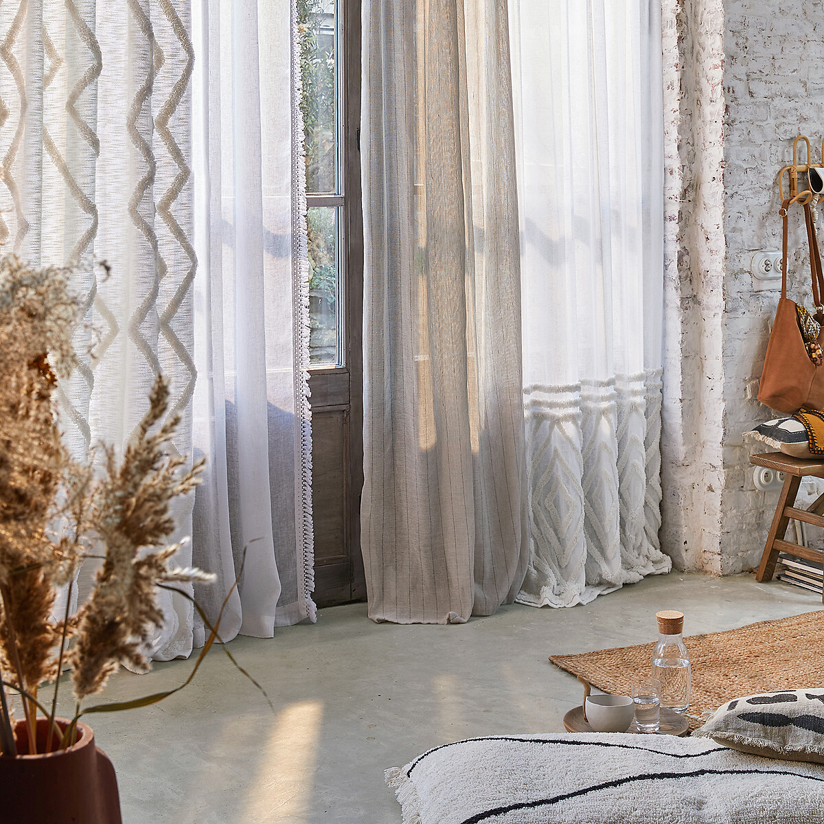 LA REDOUTE INTERIEURS<br>Cortina com laços ocultos, em algodão, Assa