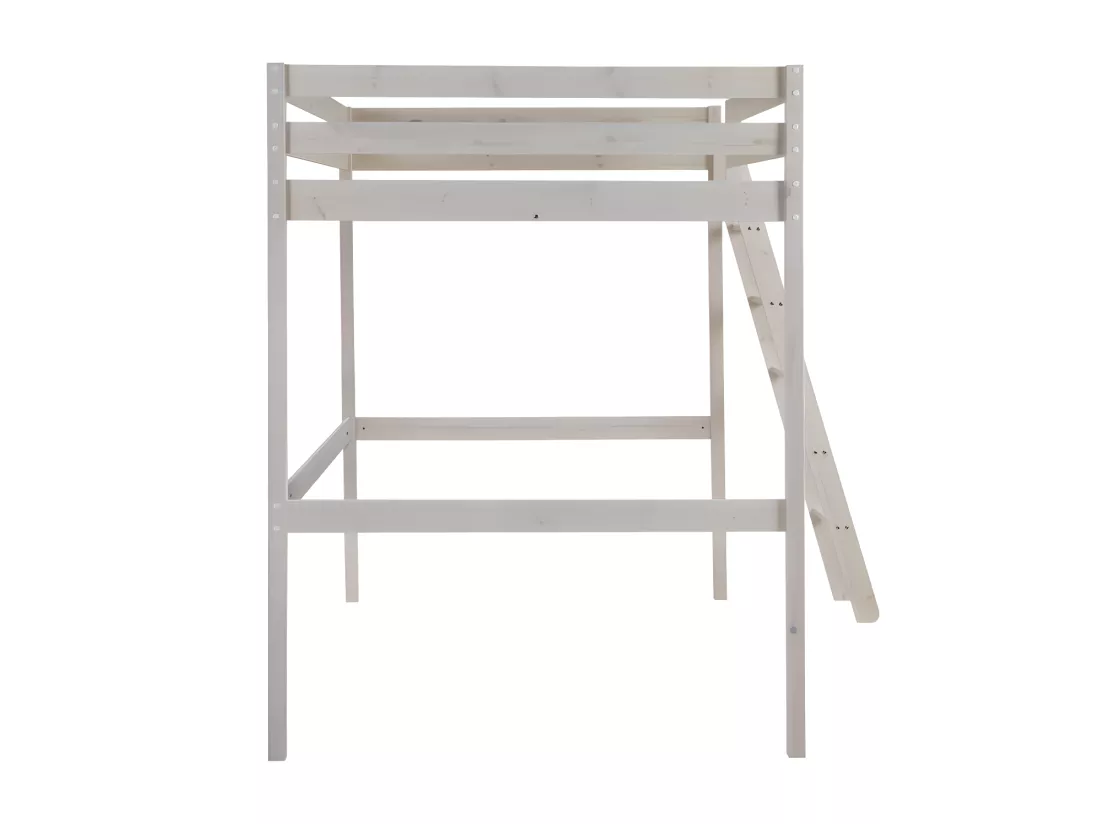 Lit mezzanine GEDEON II - 140 x 190 cm - Pin massif - Blanchi + matelas