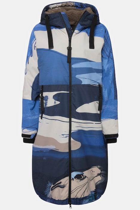 Funktions-Jacke, oversized, maritimer Allover-Print, Teddyfutter, 2-Wege-Zipper