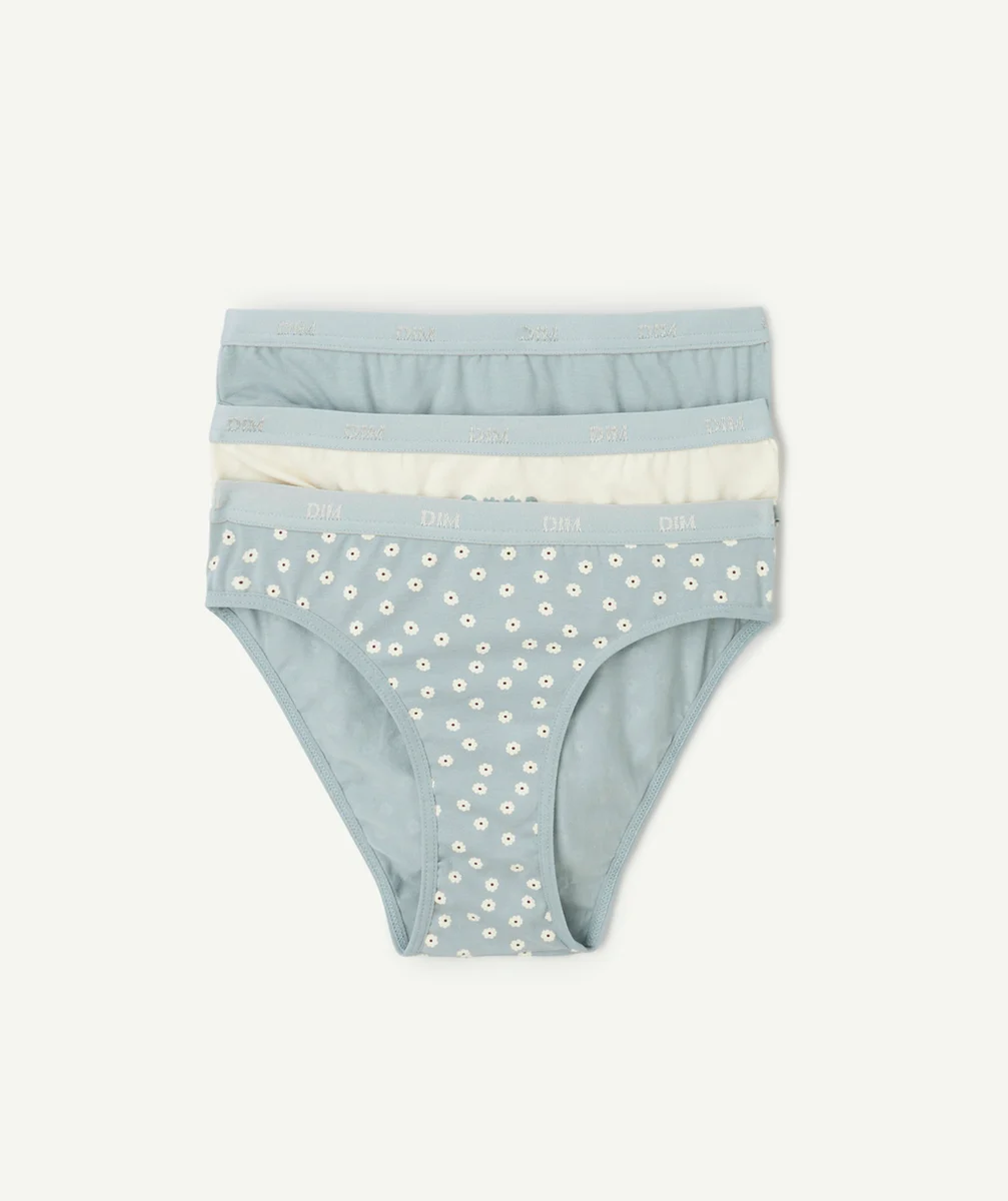 DIMlot de 3 culottes fille pocket bleu et écru avec imprimé à pois