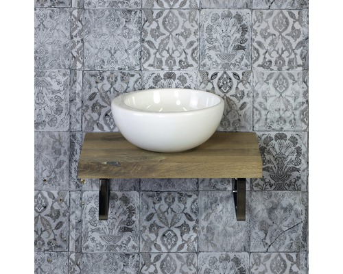 Wastafelblad voor gastenbadkamer, 40x25 cm, natuurlijke rand, massief eiken, matte afwerking, zonder uitsparing