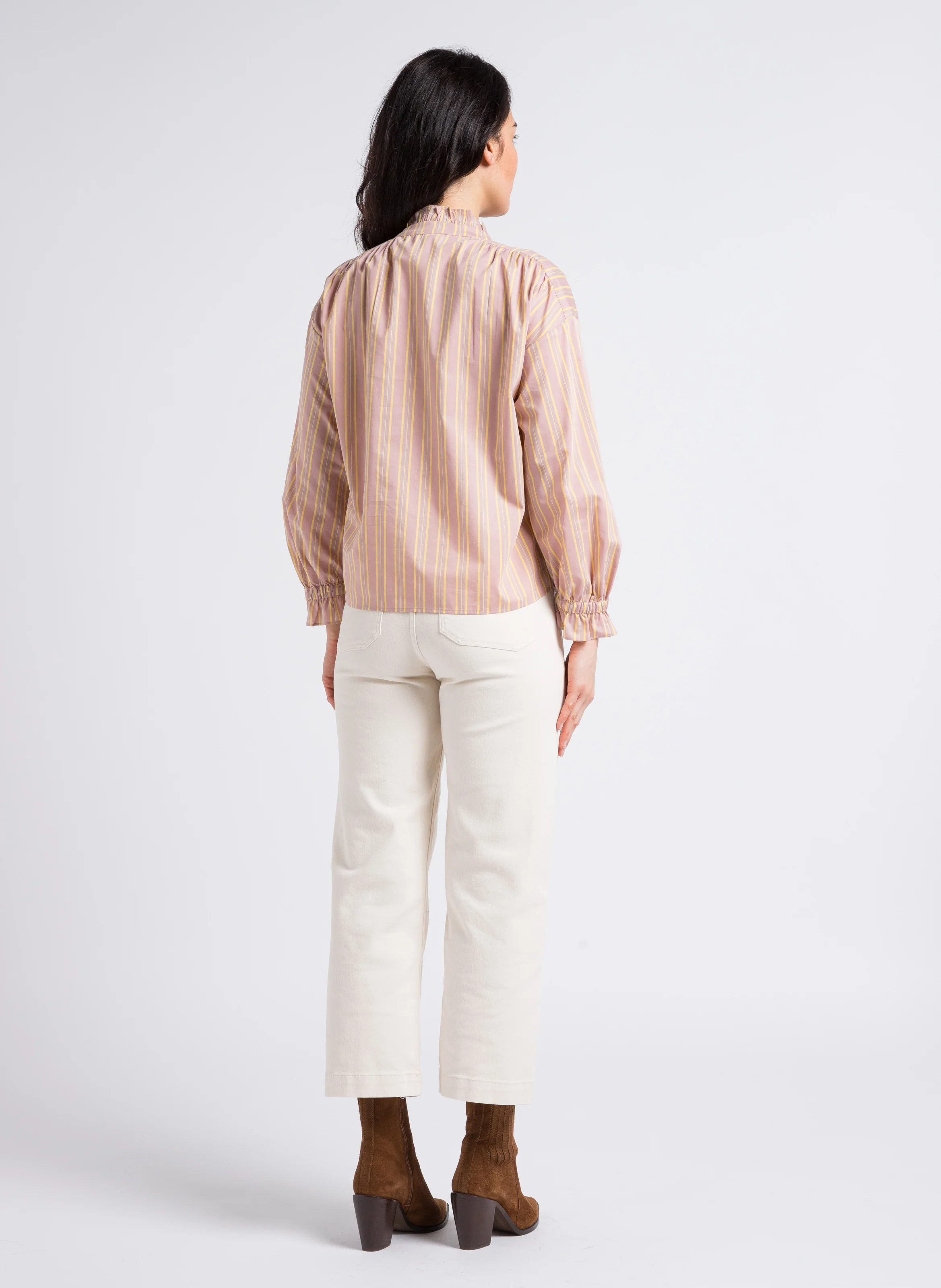SELYNA - Jean droit taille haute en coton mélangé | Beige