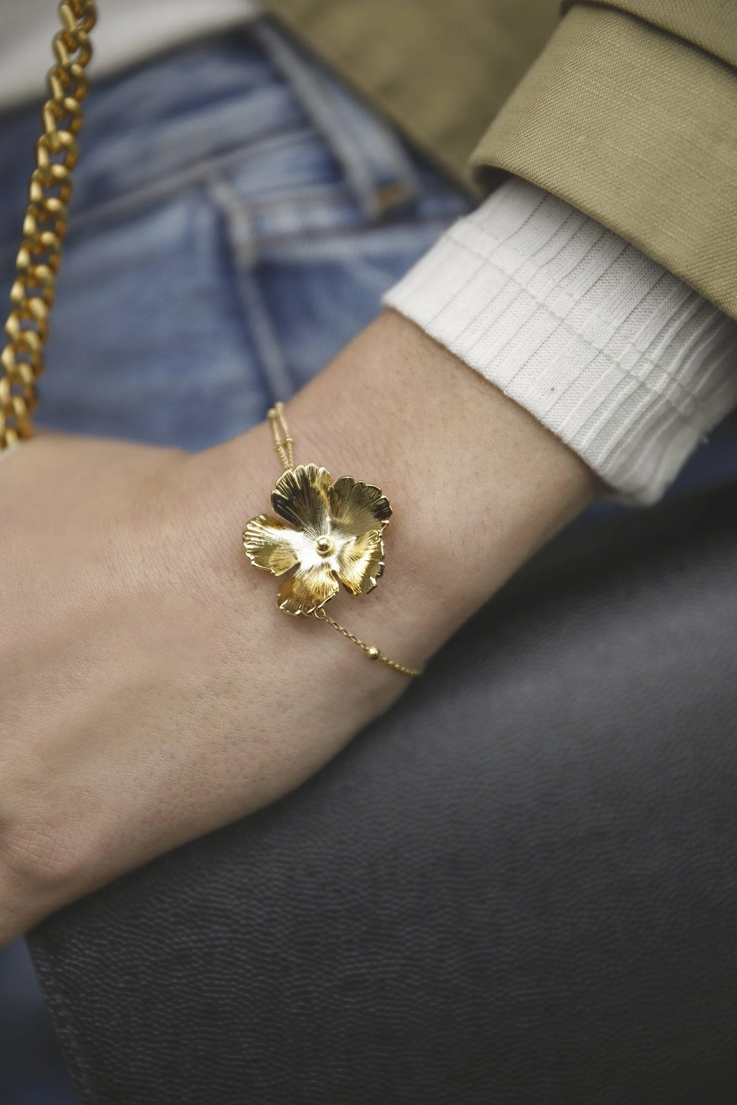 ORPHÉE - Bracelet fleur plaqué argent | Doré