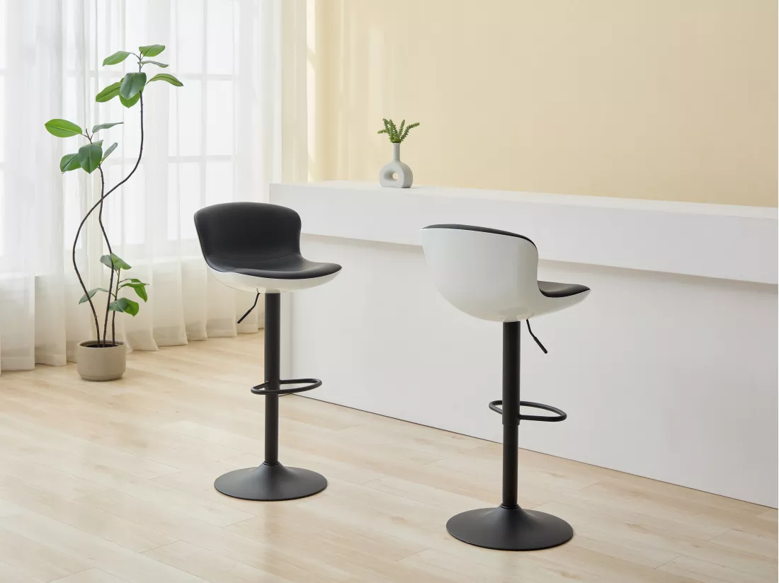 Lot de 2 tabourets de bar en simili et métal - Hauteur réglable - Noir - LAMILIA