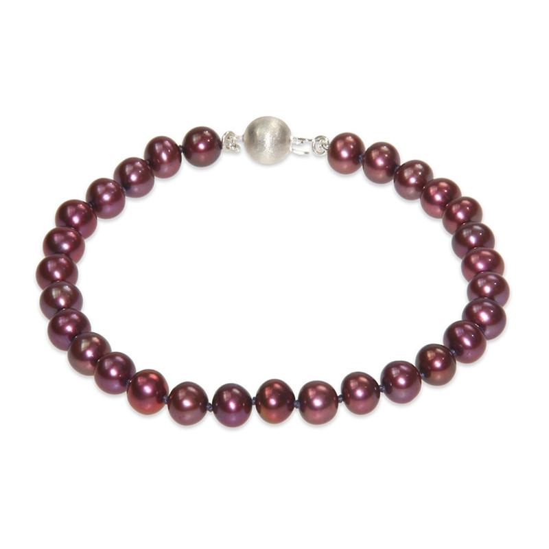 Bracelet Femme Perles de culture d'eau douce Rouge Cranberry et Fermoir en Argent 925