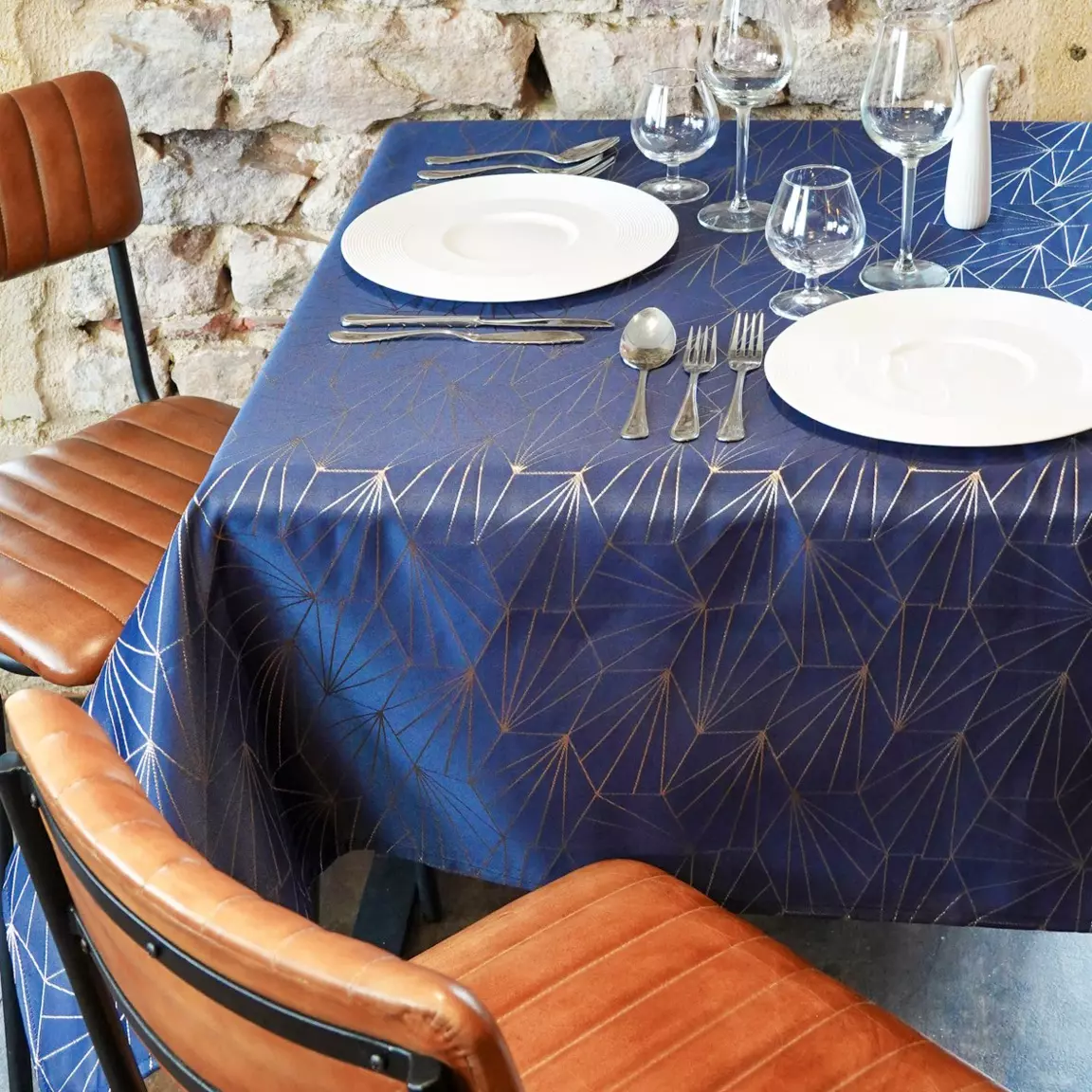 Nappe de Noël rectangulaire (145 x 240 cm) Facette Bleu