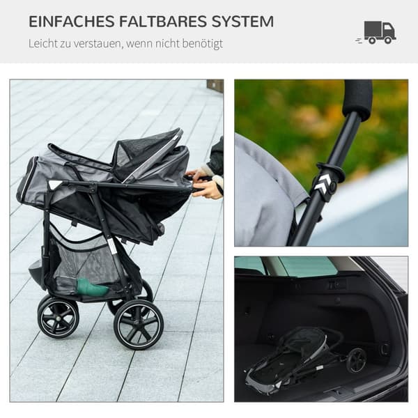 Pet Buggy Regntrekk Sikkerhetsbånd Oppbevaringskurv Sammenleggbar Små Hunder Oxford Grey