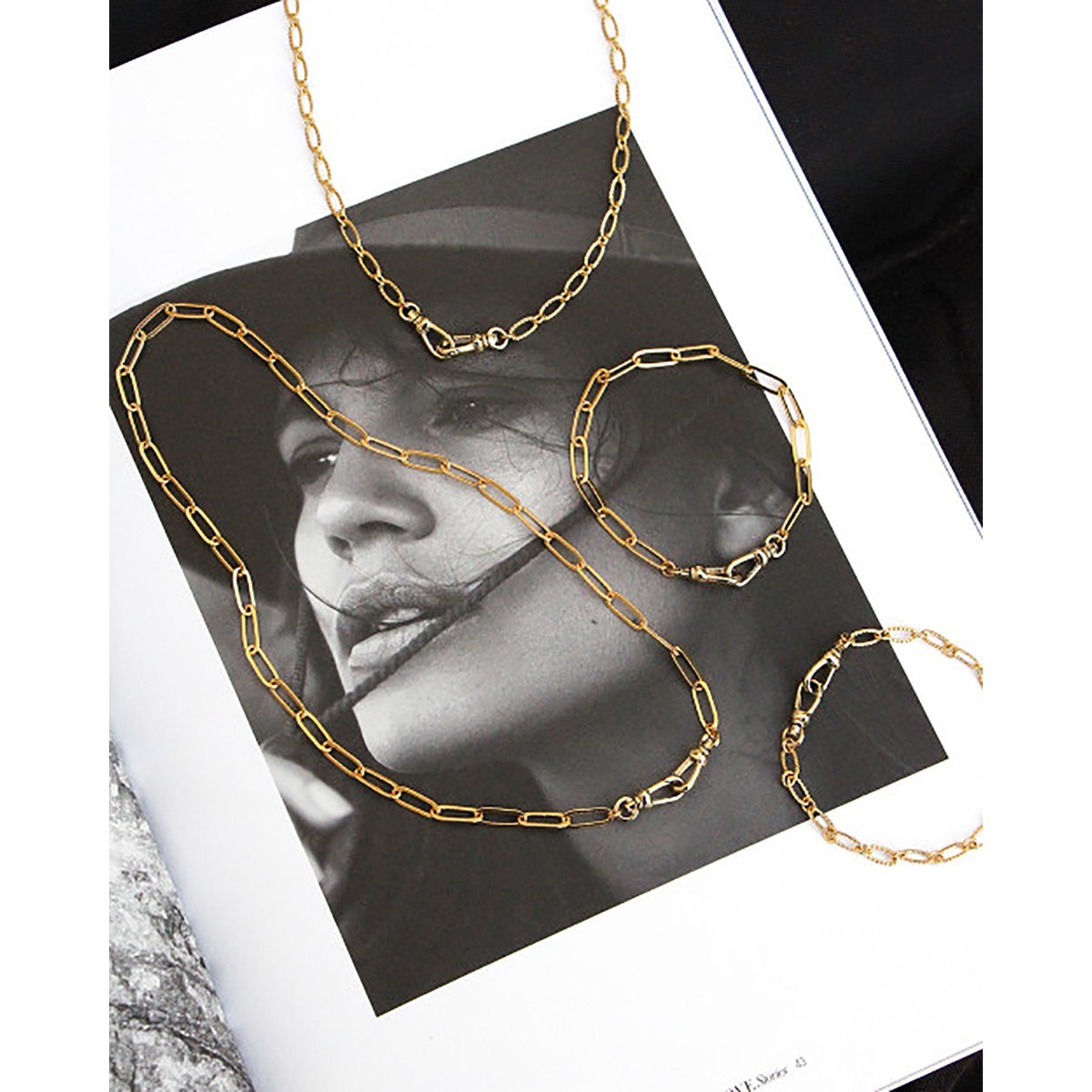 Bracelet chaine Pure laiton doré or fin 24K DOUBLE LOCK