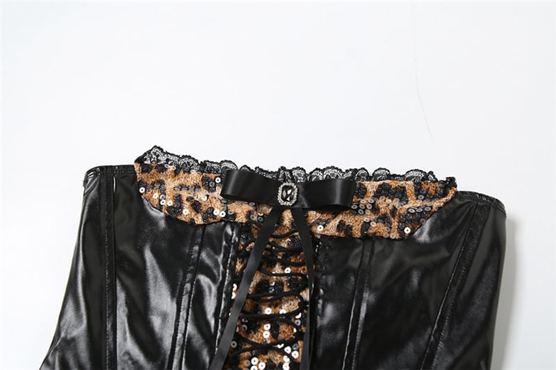 Sugarcoat - Strapless, effen, luipaardprint, vetersluiting, mini-bodyconjurk