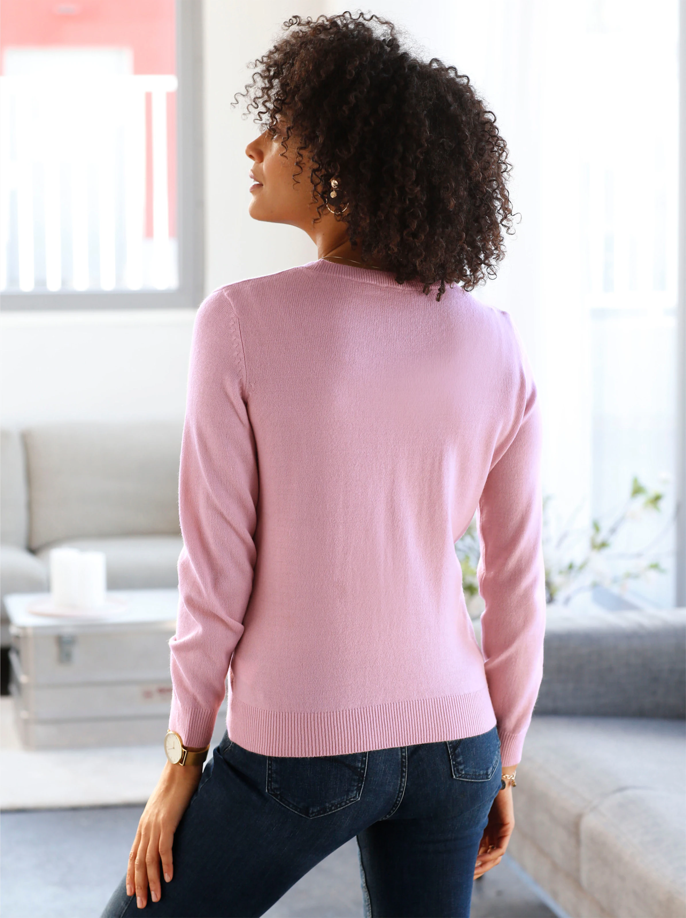 Rundhalspullover in rosé