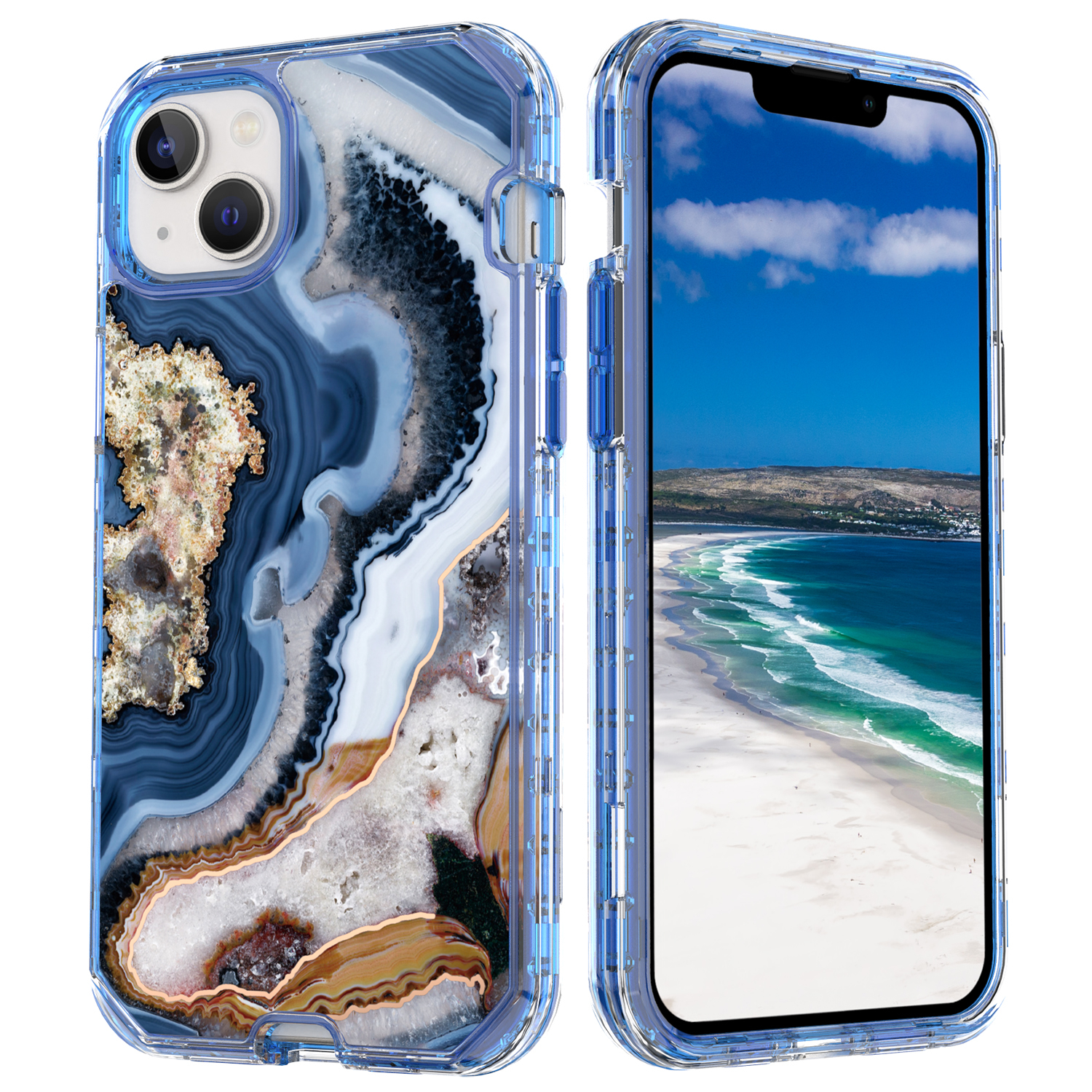 iPhone 14 / iPhone 13 Hybrid Hülle TPU Bumper mit Acryl Rückseite im Marble Marmor Design - Style 1