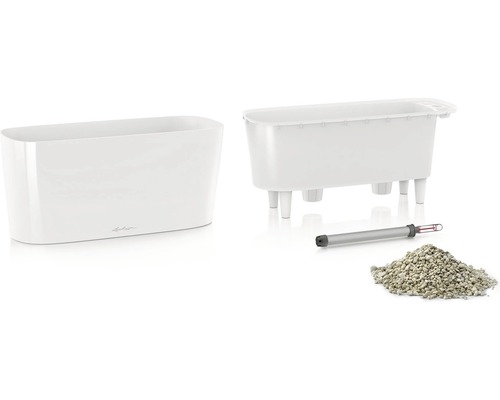 Lechuza Delta kunststof bloembak 40x15x18 cm wit incl. grondbewateringssysteem en waterniveau-indicator