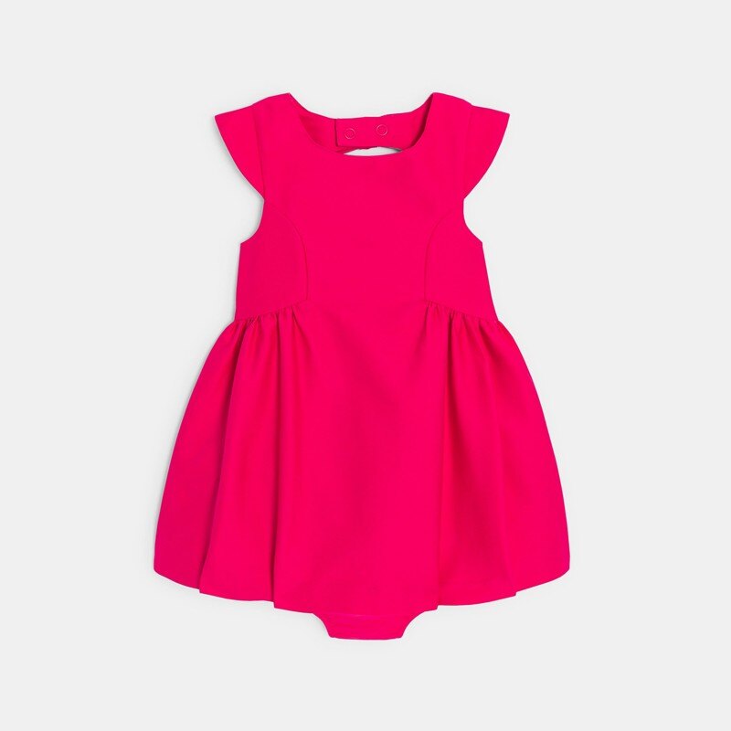 Robe de fête coton et lin rose bébé fille Rose